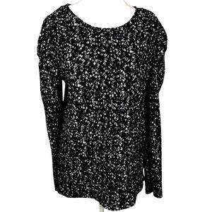 Loft Black Shirt Floral Long Sleeve Stretchy Flowy Womens Size Large